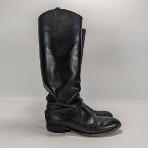 Frye Lindsay Plate Knee High Black Leather Riding Boots